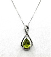 Sterling Silver Diamond Peridot Necklace