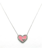 Sterling Silver Diamond Pink Enamel Heart Necklace