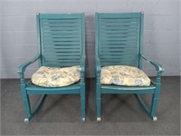 2x The Bid Painted Wood Rocking Chairs W/ Cushions