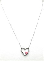Silver .10 Ct Diamond Enamel Heart Necklace