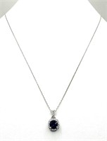 Sterling Silver Created Blue Sapphire Necklace