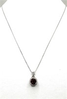 Sterling Silver Created Garnet Sapphire Necklace