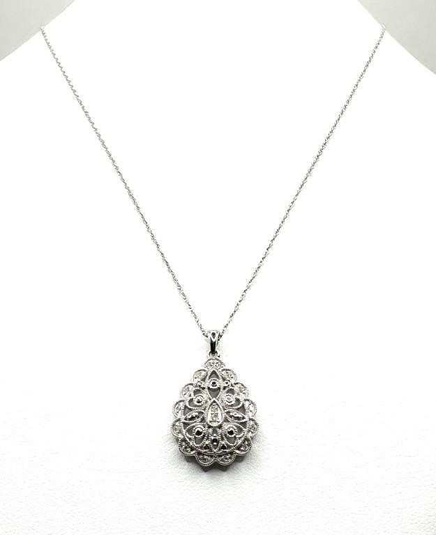 Sterling Silver .10 Ct Diamond Filigree Necklace