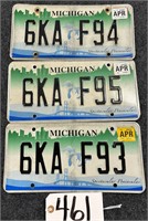 3 Sequential Michigan License Plates