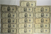 Lot of 16: $5 Silver Certificates