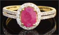 14kt Gold Oval 1.37 ct Natural Ruby & Diamond Ring