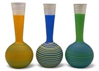 Set of 3 Studio Paran Swirl Glass Vases.