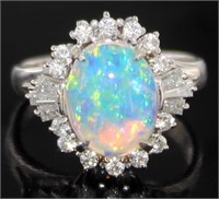 Platinum 2.15 ct Natural Opal & Diamond Ring