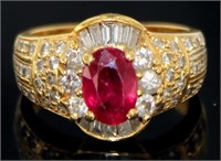 18kt Gold 2.72 ct Natural Ruby & Diamond Ring