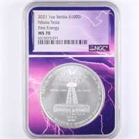 2021 Silver 1oz Nikola Tesla NGC MS70