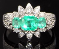 Platinum 1.40 ct Natural Emerald & Diamond Ring