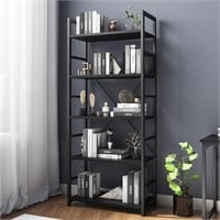 VERMESS 5-Tier Black Wood Bookcase