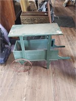 Wooden Planter Cart-Missing 1 Leg-metal wheels