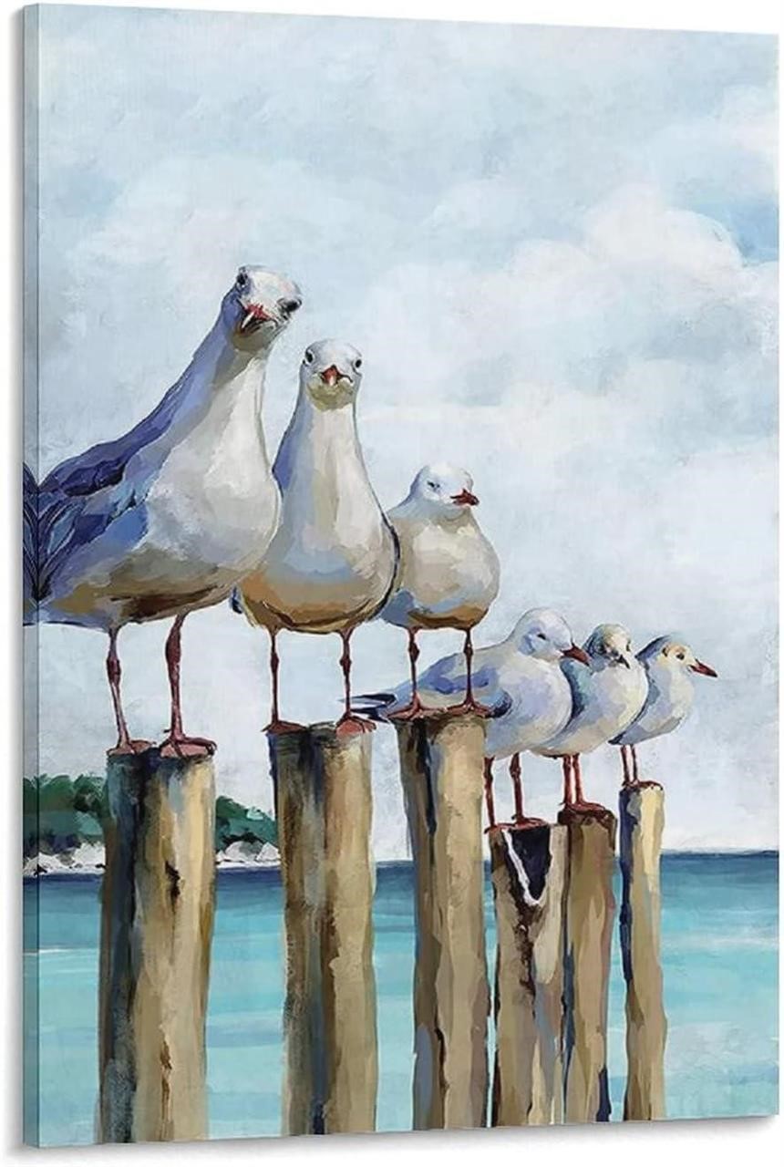 16x24 Seagull Beach Theme Canvas Art