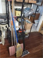 Lot of Mop Handles, Brooms & Steam Wand