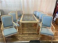 Light Finish Glass Top Dining Table w/8 Chairs