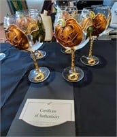 (5) hand gilded pumpkin wine glasses, Amedeo