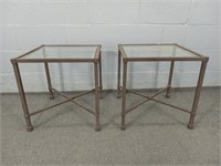 2x The Bid Metal Frame Glass Top Table