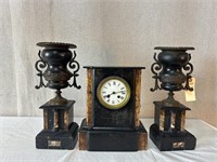Vintage Marble, Slate & Metal 3pc Clock Set
