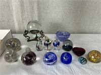Art Glass: Eggs, Paperweights, Candle Holders etc