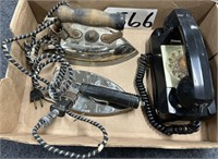 Vintage Irons & Rotary Phone