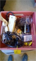 Box of Misc. Electrical & Flashlight