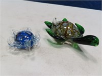 (2) Art Glass TURTLES 4"/7" FIgures LIghtCatchers
