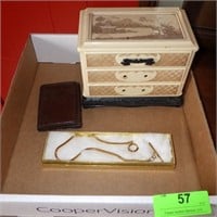 WATCH FOB CHAIN, VINTAGE JEWELRY BOX (MISSING >>>>