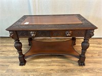 Antique Robert Mitchell Lion Carved Library Table