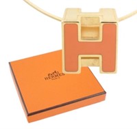 Hermes Orange H Cube Necklace