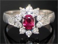 Platinum Natural Ruby & VVS Diamond Ring
