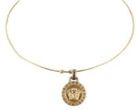 Hermes Gold Tone & Rhinestone Necklace