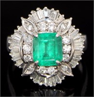 Platinum 2.28 ct Natural Emerald & Diamond Ring