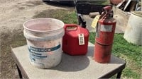 Gas Tank, Fire Extinguisher and Bucket of Straps