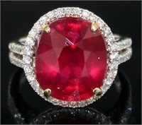14kt Gold 10.97 ct Oval Ruby & Diamond Ring