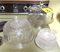 (2) Glass Cake Plates & Crystal