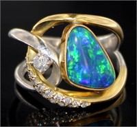 Platinum/18kt Gold Natural Opal & Diamond Ring