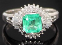 Platinum 1.30 ct Natural Emerald & Diamond Ring