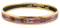 Hermes Pink & Gold Tone Enamel Bangle Bracelet