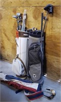 3 Golf Bags w/ Misc Clubs
