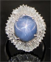 GIA Platinum 12.58 ct Star Sapphire & Diamond Ring
