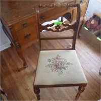 VINTAGE CHAIR W/ NEEDLEPOINT SEAT (NEEDS CLEANED)