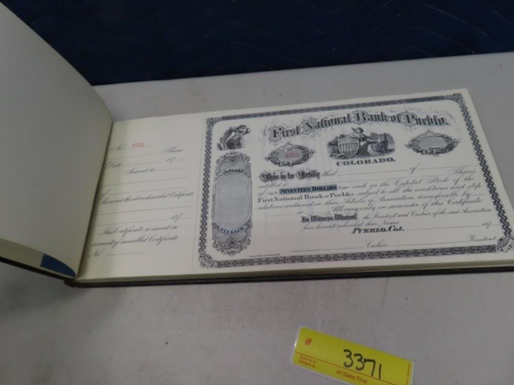 unused early1900s 1st Natl Bank Pueblo Stock Book