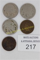 Buffalo Nickels (3) - Indian Pennies (2)