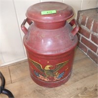 VINTAGE MILK CAN- PAINTED RED W/ EAGLE