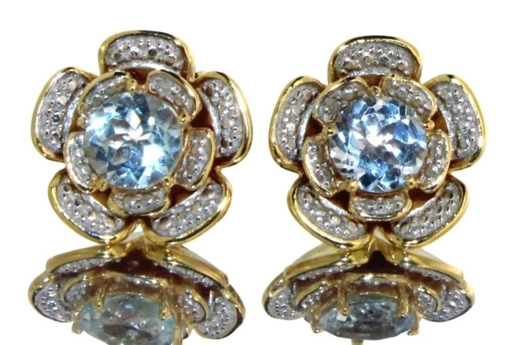 Natural Blue Topaz & Diamond Accent Stud Earrings
