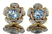 Natural Blue Topaz & Diamond Accent Stud Earrings