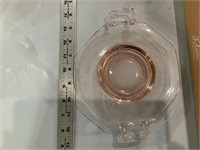 vintage pink glass handled plate
