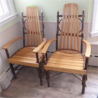 2 OAK & BENT HICKORY ARM CHAIRS