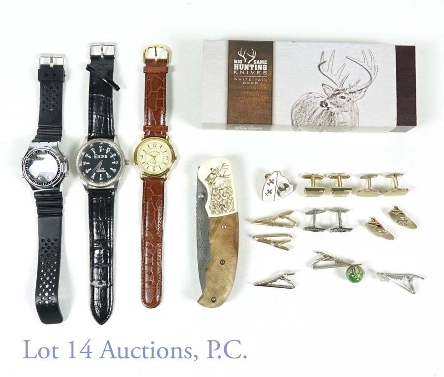 Men's Watches Jewelry & Hunting Knife